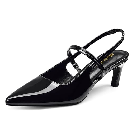 Image of Elisabet Tang Women's Kitten Heel Slingback Low Pumps 3 Inches Stiletto Pointed Closed Toe Elegant Dressy Bridal Wedding Party Shoes
