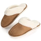 PQSWATER Herren Winterpantoffeln Weiche Wollpantoffeln Warme Winterpantoffeln Rutschfeste Sohlen Größe 40-45(khaki 42-43)