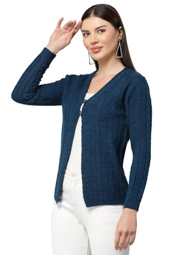 Image of Kalt Women Cardigan Sweater for Winter Woolen Acrylic Full Sleeves V-Neck Cable Design Cardigan Sweater for Women Winter Stylish