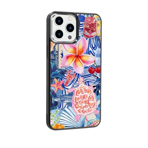 qizjio Summer Ocean Phone Case Shockproof Protective Floral Collage Cases for iPhone 14 Pro Max