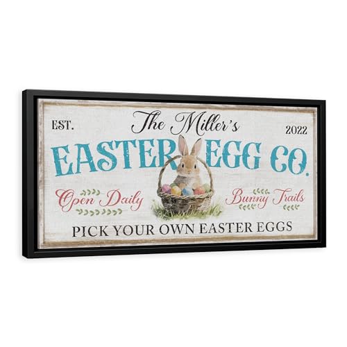 AWESOMETIK Personalized Rustic Easter Bunny Cottontail Candy Company Canvas Sign Home Decor, Rustic Spring Easter Bunny Rabbit Sign Desk Decoration (Light)