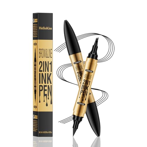 2 in 1 Microblading Eyebrow Pen with Eyeliner Pencil,3D Waterproof Magic Brow Pencil with 4 Fork Tip Multifunctional Double Head Microblade Eyebrow Pencil Waterproof and Long-Lasting (black)