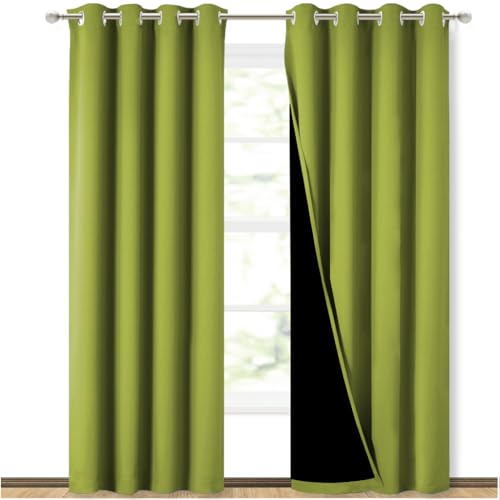 Image of NICETOWN 100% Blackout Curtains 84 inches Long, Fresh Green, 52 inches Wide, Pair of Energy Smart & Noise Blocking Out Drapes for Baby Room Window, Thermal Insulated Guest Room Lined Window Dressing