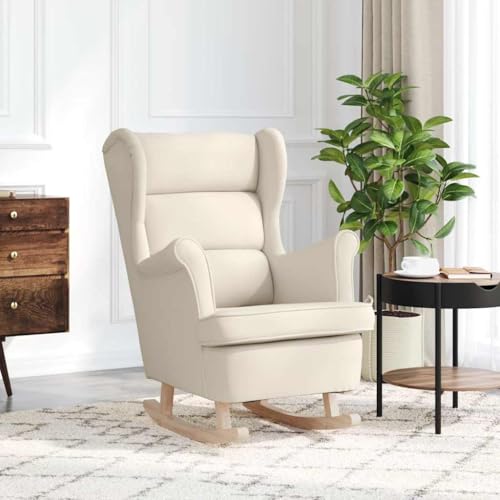 Genérico Silla Mecedora de Lino Blanco 74x90x102 cm,Sillas,Sillones-4016931