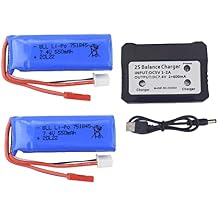 sea jump 2PCS 7.4V 550mAh Lithium Battery with 2in1 Charger for wltoys K969 K979 K989 K999 P929 P939 284131 High-Speed RC Car Accessories High-Rate Lithium Battery