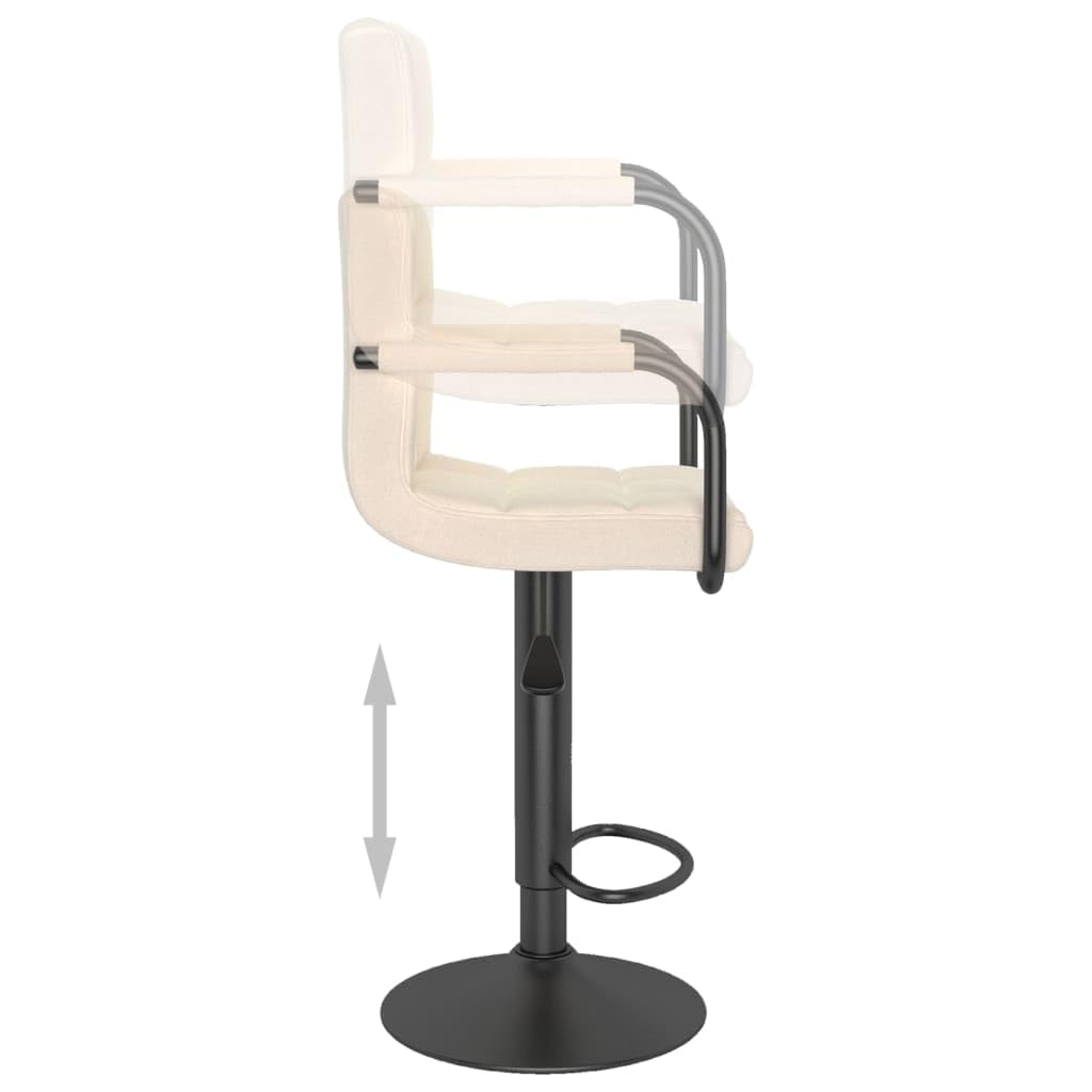 Taboret barowy kremowy materiał z podnóżkiem i oparciem, regulacja wysokości i obracany o 360 stopni, stal malowana proszkowo, 48 x 47 x 90-111 cm, idealny do ladu, kuchni, jadalni, salonu