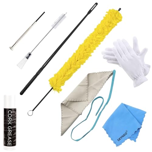 Flute Cleaning Kit Include 1pc Cotton Cleaning Brush, Flute Swab, Double-End Dust Brush,Flute Cleaning Rod, Screwdriver for Flute Repairing,Cork Grease, a Pair Cotton Gloves, 2pcs Flute Cleaning Cloth