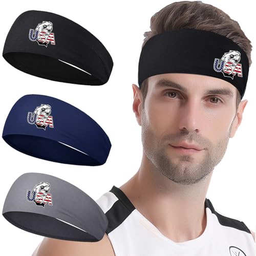 Image of 3pcs Sports Sweat Bands Headbands for Men Sweatbands Skull Workout Cooling Headbands for Men Women Running Headband Hairband Elastic Men's Head Sweat Band for Football