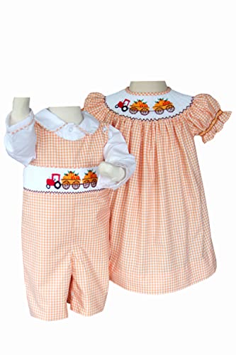 Carouselwear Thanksgiving Pumpkins Girl's Smocked Bishop Dress Fall Autumn Harvest3