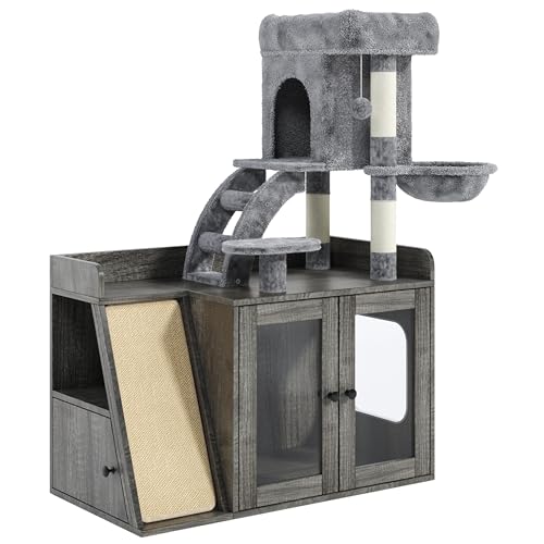 Árbol para gato 48" con caseta y rascador sisal gris miniatura 6