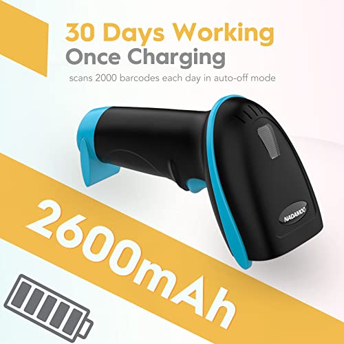 Image of NADAMOO Wireless Barcode Scanner 328 Feet Transmission Distance USB Cordless 1D Laser Automatic Barcode Reader Handhold Bar Code Scanner with USB Receiver for Store, Supermarket, Warehouse - Blue