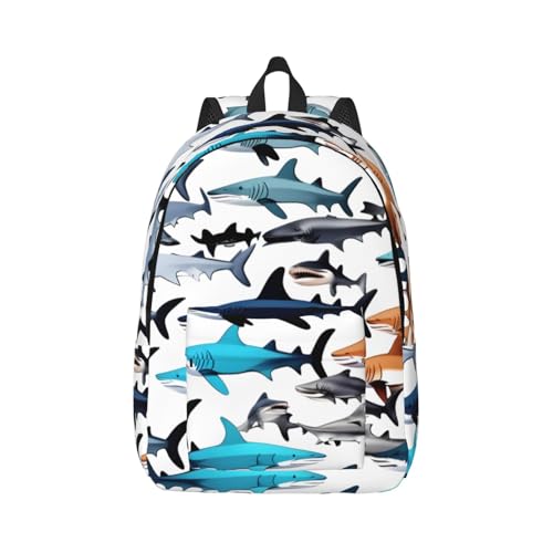 Sac à dos de voyage décontracté motif requins pour homme et femme
