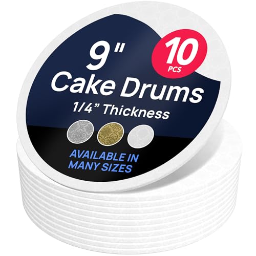 O'CREME Round Cake Drum Board Wraparound 9 Inch White 10 Pack