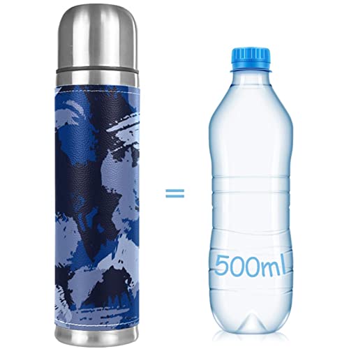 Stainless Steel Leather Vacuum Insulated Mug Abstract Camouflage Thermos Water Bottle For Hot And Cold Drinks Kids Adults 16 Oz #TOP3