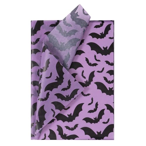 WRAPAHOLIC Halloween Wrapping Tissue Paper - 30 Sheets 14x20 Inch Black Bat Tissue Paper Bulk for Halloween Gothic Holiday and Horror Party Gift Decoration