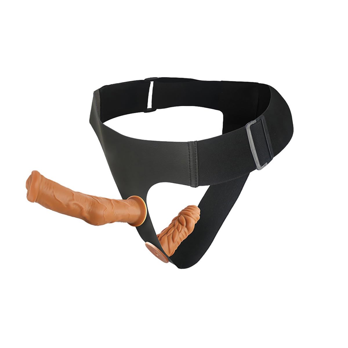 Adjustable Strap-On Double Dildo with Removable Dildos – Versatile Harness for Vaginal Anal Play – Ideal for Lesbian Couples and Intimate Exploration (Brown)
