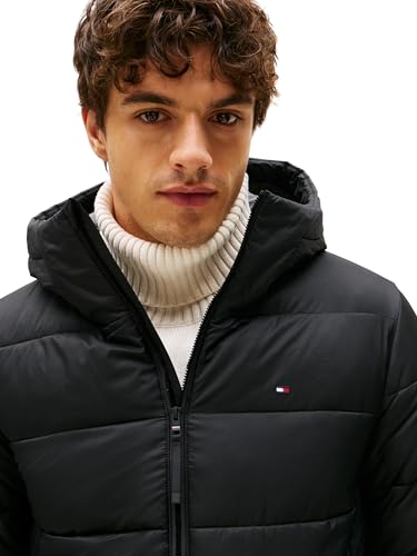 Tommy Hilfiger Herren Pufferjacke Mid Weight mit Kapuze, Schwarz (Black), XXXL – Ansicht 3