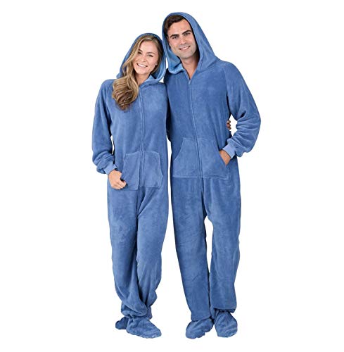 Footed Pajamas - Family Matching Sea Blue Hoodie Onesies For Boys, Girls, Men, Women And Pets - Adult - Medium (Fits 5'8-5'11") #TOP2