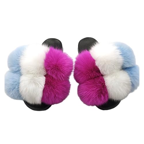 Women's Slides Cute Fluffy Fuzzy Slippers Open Toe Furry Slip On Sandals For Indoor Outdoor