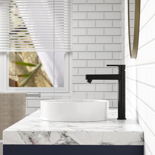 GAOMON Vessel Sink Round, 18"x18" Bathroom Sink White Ceramic Lavatory Vanity Above Counter Vessel Sink Art Basin - white