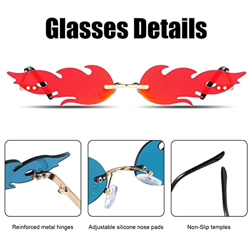 Tagaremuser 2 Stück Flammen Sonnenbrille, Flammen Brillen, Lustige sonnenbrille, Sonnenbrille Rave, Feuer Sonnenbrillen, Neuheit Partybrille für Halloween Maskerade Party Dekoration