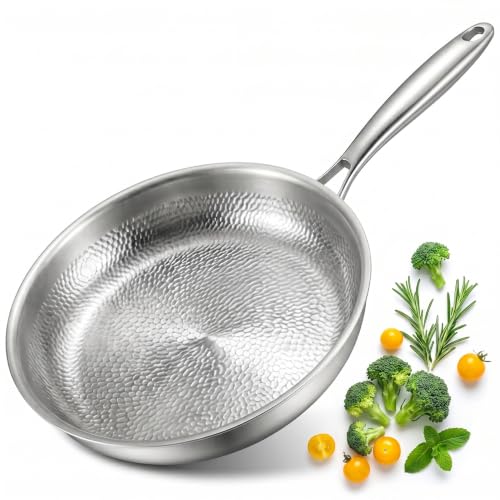 Abijan Titan Pfanne Induktion 28cm Edelstahlpfanne Unbeschichtet 18/10 Edelstahl Bratpfanne ohne PFOA & PTFE mit Ergonomischer Griff für alle Herdarten geeignet Spülmaschinen Backofen bis zu 260C