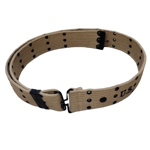 WWII M1936 Army Webbing Canvas Belt Reproduction in Khaki with U.S. Emblem