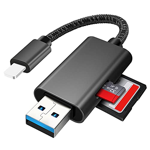 SD Card Reader for iPhone iPad, Micro SD Card Reader Adapter USB 3.0 with Dual Slots, USB Memory Card Reader for iPhone, iPad, Desktop and Laptop, No APP Needed, Plug and Play