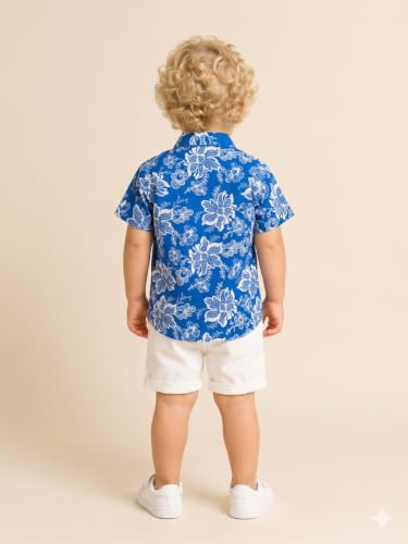 Image of A.T.U.N. (ALL THINGS UBER NICE) Boys 100% Cotton Printed Shirt | Half Sleeve Smart Casual Shirt for Kids | Soft Breathable Button Placket Top