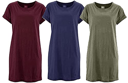 Kit com 03 Vestidos Camisetão Feminino Mulheres Alta Qualidade Super Estiloso – Bege – Marinho – Vin