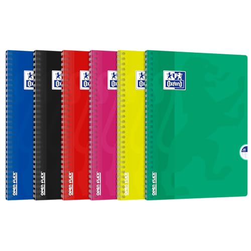 Oxford OpenFlex Lot de 5 Cahier à spirales Grands carreaux Seyès 100 pages 24 x 32 Couleurs Assorties