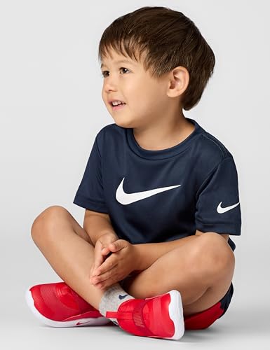 Image of Nike Boys Polyester Solid Little 2 Piece Swoosh T-Shirt Tee & Mesh Shorts Set