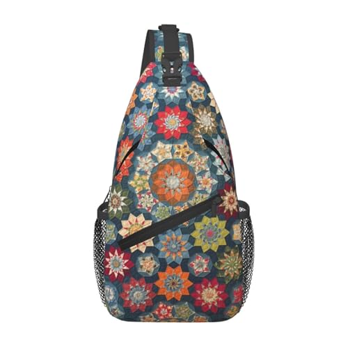 Mochila cruzada con estampado floral bohemio negra miniatura 1