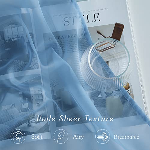Image of NICETOWN Voile Sheer Stone Blue Curtains 84 Inches Long, Grommet Airy & Lightweight Window Treatment Translucent Elegant Drapes for Living Room /Bedroom, W54 x L84, 2 Panels