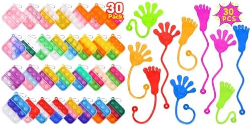 Sticky Hands Bulk 30 PCS Party Favors for Kids 4-8,8-12 Year Stretchy Sticky Hand Feet and 30 Pack Mini Pop Fidget Keychain Its Birthday Party Favors for Kids 4-8 image 2