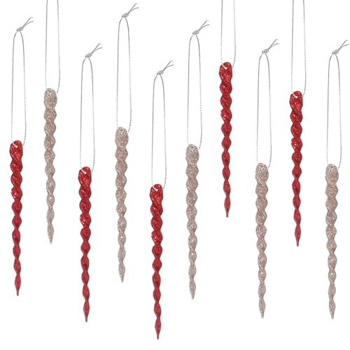 Boao 30 Pcs Christmas Plastic Icicle, Champagne Gold and Red, 5.12 Inch