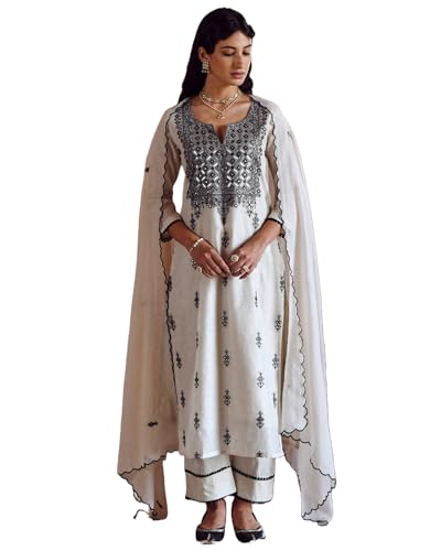 Short en viscose mélangé blanc avec pantalon et dupatta taille L