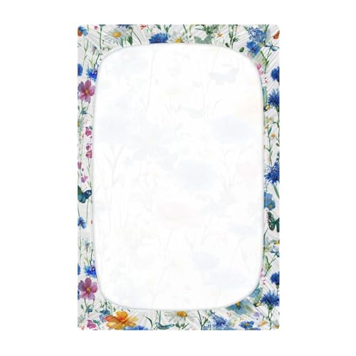 Image of Crib Sheet Breathable Soft Crib Mattress Sheet for Baby Toddler Boys Girls Fitted Crib Sheet Fit Standard Crib Mattress 39 x 27 Inch Watercolor Cornflower Daisy