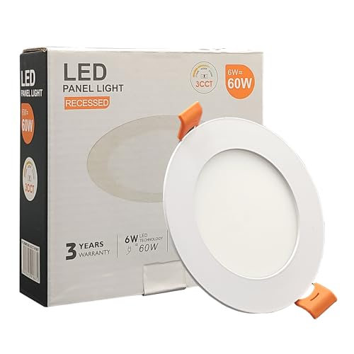 FactorLED Downlight LED Techo Empotrable Circular Slim 9cm 6W (60W), Panel Redondo Empotrado, Placa Extraplana, Luz Seleccionable 2700K-4000K-5700K (CCT) (1, Ø90mm)