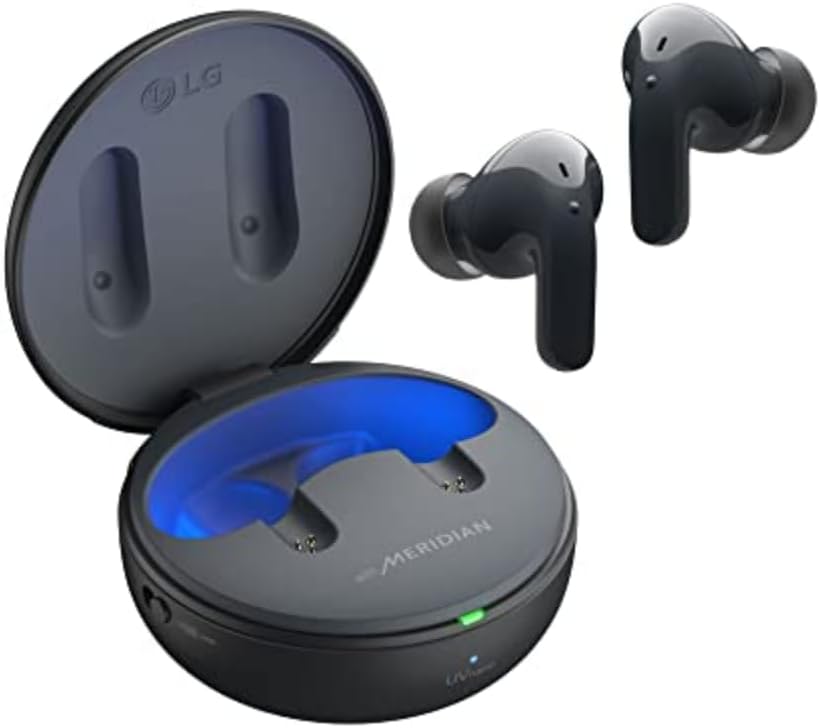 LG TONE Free True Wireless Bluetooth Earbuds T90 - Adaptive Active Noise Cancelling Earbuds with Dolby Atmos, Black, Small