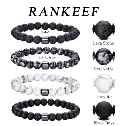 RANKEEF Mens Beaded Bracelets Set 8MM Tiger Eye Lava Stone Stretch Natural Stone Men's Bead Bracelet Mens Bracelet3
