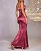 GLNEGE Women's Satin Bodycon Maxi Dress Elegant Formal Spaghetti Strap Cowl Neck Evening Party Dresses Wine