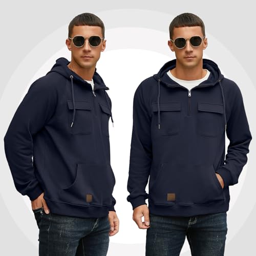 Lepunuo Men's Cargo Hoodies Quarter Zip Sweatshirts Tactical Pullover Casual Gym Athletic Loose Hooded Sweatshirts4