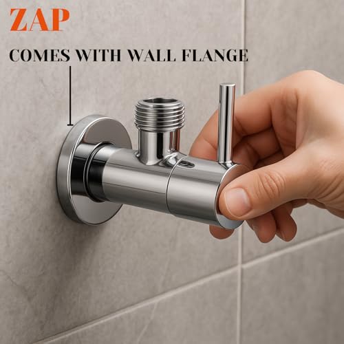 Image of ZAP Brass Angle Valve with Wall Flange - Pack of 6 | Chrome Finish | Durable Brass Valves for Bathroom Tap, Shower, Jet Spray & Geyser