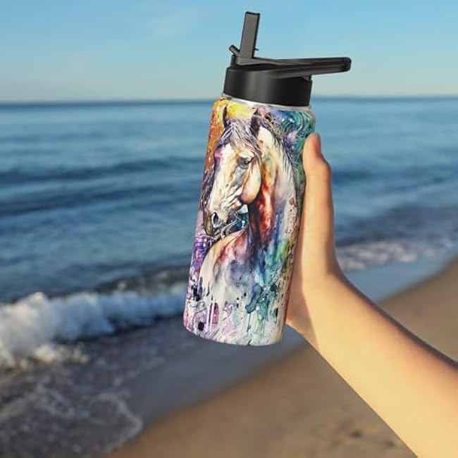 Horse Water Bottle 18oz Insulated Sports Water Bottle Horse Gifts Stuff for Girls Boys Kids Stainless Steel Tumbler Cup with Handle