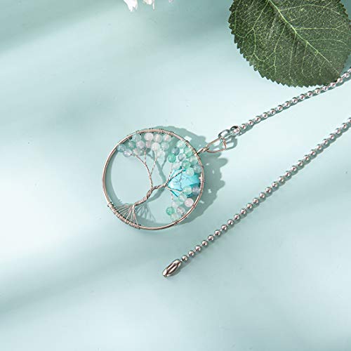 Image of LONGSHENG Blue Glass Beads Tree of Life Fan Pull Chain Fan Light Replacement Extender Pull Chain, Pack of 2