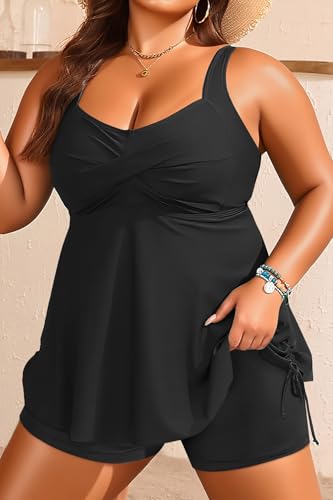 Image of Aqua Eve Women Plus Size Tankini Swimsuit Two Piece Flowy Swimdress Bathing Suits with Shorts