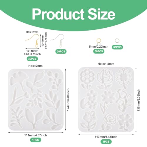 PandaHall 2pcs Earring Resin Mould Flower Leaf Pendant Silicone Molds with Earring Hooks Jump Rings for Epoxy Casting Crafts Jewellery Making - Image 3