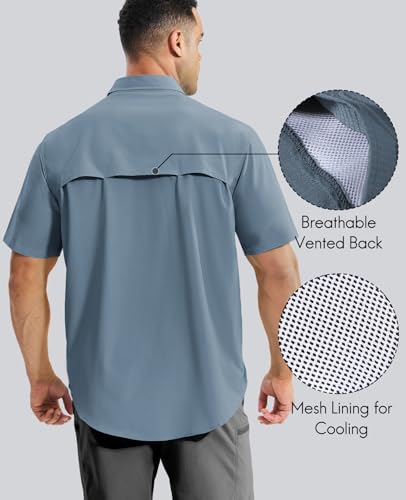 Haimont Men's Sun Protection Shirt Water Resistant Short Sleeve Button Down Shirt Quick Dry Cooling for Hiking Fishing2