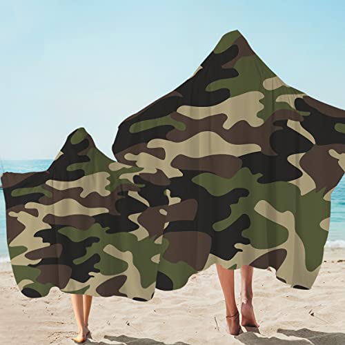 Sleepwish Camo Hooded Beach Towel Brown Green Camouflage Towel Camping Hooded Towel Wrap Beach Bath Towel Pool Cover Up (Adults, 1 Piece) #TOP11